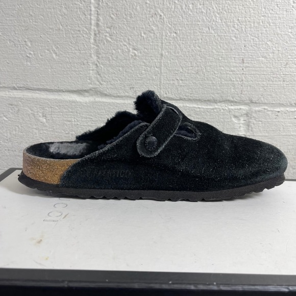 Birkenstock Boston Shearling Black Suede Clogs Mule Sandal Women's 39 EU/8 US - Picture 2 of 12